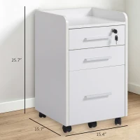 HOMCOM Lockable Filing Cabinet on Wheels, 3 Drawer Mobile File Cabinet with Lock and Edged Top, White(m-3)