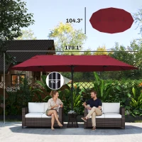 Outsunny Extra Large 15 ft Patio Umbrella, Double-Sided Wide Outdoor Umbrella with Crank Handle and Air Vents for Backyard, Deck, Pool, Market, Wine Red(m-3)