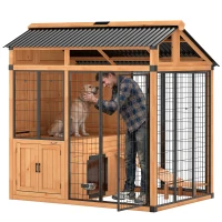 PawHut 7' x 5' Extra Large Dog House, Wood Outdoor Dog Kennel with Platform, Storage Cabinet for Large Breeds, Yellow(m-11)