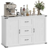 HOMCOM Sideboard with 3 Drawers and 2 Doors, 47" Buffet Cabinet with Adjustable Shelves for Kitchen, White Wood Grain(m-9)