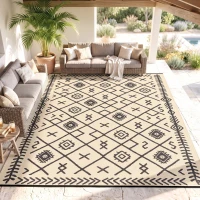 Outsunny Reversible Outdoor Rug, Waterproof Plastic Straw with Carry Bag, 9' x 12', Black & Beige Rhombus(m-9)