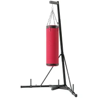 Soozier Punching Bag with Stand for Adults, 72.8"-90.9" Height Adjustable Freestanding Boxing Stand with Canvas Sandbag, Red(m-1)