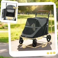 PawHut Dog Stroller for Large Dogs Up to 66 LBS with All-Terrain Spring Suspension, 8-Position Adjustable Handle, Gray(m-3)