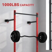 Soozier Folding Squat Rack with Pull Up Bar, Wall Mounted and Adjustable, 1000 Pounds Capacity Power Rack, Red(m-7)