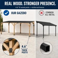 Outsunny 10' x 20' Wooden Gazebo, Hardtop Lean-to Gazebo Pergola with Galvanized Steel Sloped Roof, Light Walnut(m-8)