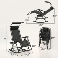 Outsunny Outdoor Rocking Chairs, Foldable Reclining Zero Gravity Lounge Rocker with Pillow, Cup & Phone Holder, Combo Design with Folding Legs, Black(m-3)