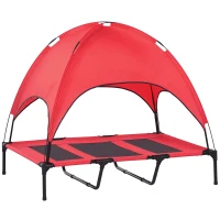 PawHut 48" x 36" Elevated Portable Dog Cot Cooling Pet Bed with UV Protection Canopy Shade, Red(m-11)