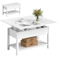 HOMCOM Lift Top Coffee Table with Storage and Hidden Compartment, Modern Convertible Center Table for Living Room, White(m-2)