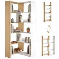 HOMCOM Corner Bookshelf, 5-Tier L-Shaped Bookcase with 350° Rotating Design, Two-Tone Design, Fruitwood/White(m-9)