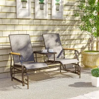 Outsunny Outdoor 2-Person Glider Bench, Outside Glider Swing Chair Loveseat with Table, Steel Frame, Light Mixed Brown(m-9)