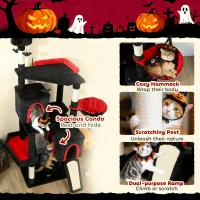 PawHut 78" Gothic Cat Tree, Cat Tower with Coffin Bed, 2 Spacious Condos, Sisal Scratching Posts, Bat Hanging Balls, Halloween(m-7)