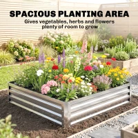 Outsunny 4' x 4' x 1' Galvanized Raised Garden Bed, Metal Garden Box with Open Bottom, Easy Assembly Outdoor Planter Box for Vegetables Flowers Herbs, Silver(m-4)