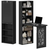 HOMCOM Fold-out Convertible Home Office Desk, Wall Mount Computer Desk with Blackboard and Side Shelf, Black(m-1)