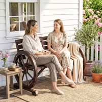 Outsunny 42" Wood Wagon Wheel Bench Garden Loveseat Rustic Seat Relaxing Lounge Chair Outdoor Decorative Seat Park Decor, Brown(m-10)