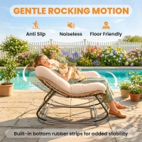 Outsunny Indoor Outdoor Papasan Rocking Chair, Oversized Rocking Egg Chair with Cushion for Garden, Patio, Cream White(m-6)