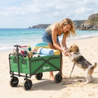 Outsunny Folding Wagon Cart, Outdoor Utility Wagon Heavy Duty Garden Shopping Cart Collapsible Camping Trolley with Steel Frame, Oxford Fabric(m-9)