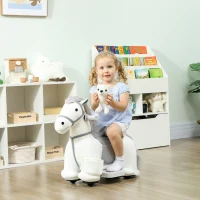 Qaba 6V Ride On Horse, Battery Powered Ride on Toy, Electric Kids Riding Pony with Bear Toy, Music for Aged 1.5-5 Years(m-9)
