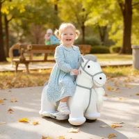 Qaba 6V Ride On Horse, Battery Powered Ride on Toy, Electric Kids Riding Pony with Bear Toy, Music for Aged 1.5-5 Years(m-10)