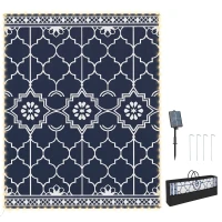 Outsunny Reversible Outdoor Rug Carpet with LED Lights, 12' x 9' PP Straw Rug with Carry Bag and Ground Stakes(m-13)