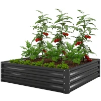 Outsunny Galvanized Raised Garden Bed, Outdoor Planter Box for Vegetables, Flowers, Herbs, 4' x 4' x 1',Black(m-2)