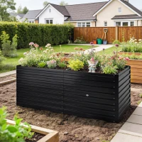 Outsunny Galvanized Raised Garden Bed, Outdoor Planter Box for Vegetables, Flowers, Herbs, 5' x 3' x 2', Black(m-1)