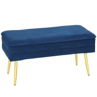 HOMCOM 31" Storage Ottoman, Velvet End of Bed Bench with Steel Legs, Foot Stool with Storage for Bedroom, Living Room(m-9)
