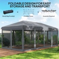Outsunny 10' x 20' Pop Up Canopy Tent with Netting, Heavy Duty Instant Sun Shelter, Large Tents for Parties with Carry Bag for Outdoor, Garden, Patio, Gray(m-5)