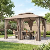 Outsunny 10' x 13' Patio Gazebo, Outdoor Gazebo Canopy Shelter with Curtains, Vented Roof, Steel Frame for Garden, Lawn, Backyard and Deck, Khaki(m-9)