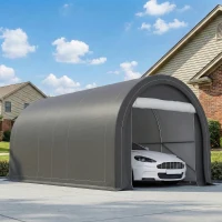Outsunny 10' x 16' Carport, Heavy Duty Portable Garage Storage Tent with Large Zippered Door, Anti-UV PE Canopy Cover for Car, Truck, Boat, Motorcycle, Bike, Garden Tools, Outdoor Work, Gray(m-10)