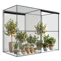 Outsunny 8' x 4' x 6' Crop Cage, Plant Protection Tent with Zippered Doors for Vegetable Garden, Backyard, Black(m-1)