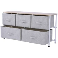 HOMCOM 40" L 5 Drawer Horizontal Storage Cube Dresser Unit Bedroom Organizer Living Room Shelf Tower with Fabric Bins, Light Gray(m-11)