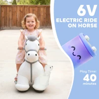 Qaba 6V Ride On Horse, Battery Powered Ride on Toy, Electric Kids Riding Pony with Bear Toy, Music for Aged 1.5-5 Years(m-4)