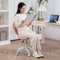 HOMCOM Armless Computer Desk Chair, Office Task Chair, Teddy Fleece Heart Makeup Vanity Chair with Swivel Wheels, Pink(m-8)