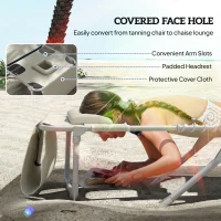 Outsunny Tanning Chair with Face Hole and Side Table, 5-Position Folding Outdoor Chaise Lounge Chair, Beige(m-5)