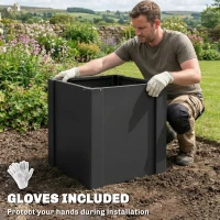 Outsunny Raised Garden Bed Galvanized Planter Box Outdoor with Gloves for Gardening Vegetables, Flower, Herb, 1.4 x 1.4 x 1.5 ft, Black(m-7)