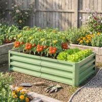 Outsunny Galvanized Raised Garden Bed, Outdoor Planter Box for Vegetables, Flowers, Herbs, 4' x 2' x 1', Light Green(m-8)