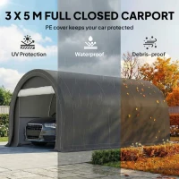 Outsunny 10' x 16' Carport, Heavy Duty Portable Garage Storage Tent with Large Zippered Door, Anti-UV PE Canopy Cover for Car, Truck, Boat, Motorcycle, Bike, Garden Tools, Outdoor Work, Gray(m-4)