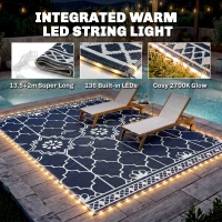 Outsunny Reversible Outdoor Rug Carpet with LED Lights, 12' x 9' PP Straw Rug with Carry Bag and Ground Stakes(m-5)