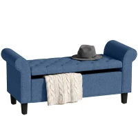 HOMCOM 47" Storage Ottoman Bench, Tufted End of Bed Bench with Rolled Arms, Safety Hinge, Wood Legs for Bedroom, Blue(m-11)