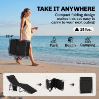 Outsunny Padded Folding Chaise Lounge Chair, Outdoor 6-Level Reclining Camping Tanning Chair with Headrest for Beach, Yard, Patio, Pool, Black(m-7)