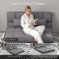 HOMCOM 51" Folding Floor Sofa, Foldable 2-Seater Lazy Sofa Sleeper Bed, Adjustable Linen Floor Couch with 9-position Backrest, 2 Pillows and Wide Seat for Living Room, Grey(m-4)