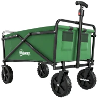 Outsunny Folding Wagon Cart, Outdoor Utility Wagon Heavy Duty Garden Shopping Cart Collapsible Camping Trolley with Steel Frame, Oxford Fabric(m-11)