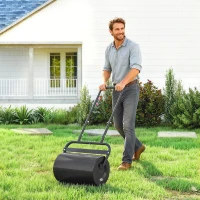 Outsunny 20-Inch Push/Tow Behind Lawn Roller Filled with 10 Gal Water or Sand for Flattening Sod in the Garden, Black(m-2)