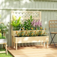 Outsunny 2-Tier Raised Garden Bed with Trellis, Elevated Planter Box for Climbing Plants, Natural(m-2)