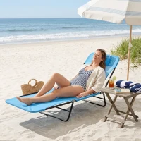 Outsunny Folding Chaise Lounge Chair, Pool Sun Tanning Chair, Outdoor Lounge Chair with Reclining Back, Breathable Mesh Seat, Headrest for Beach, Yard, Patio, Blue(m-10)