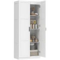 HOMCOM Farmhouse Pantry Cabinet, 71" Tall Kitchen Pantry Storage Cabinet with Soft-Close Hinges, Adjustable Shelves, White(m-1)