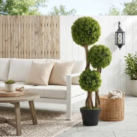 HOMCOM 35.5" Artificial Ball Boxwood Topiary Tree Fake Plant in Pot for Indoor Outdoor Living Room Decoration Light Green(m-10)