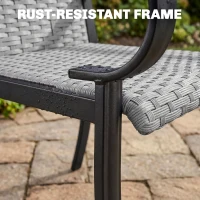 Outsunny Set of 2 Outdoor Wicker Dining Chairs with Armrest, Steel Frame, High Back and Deep Seating, Gray(m-6)