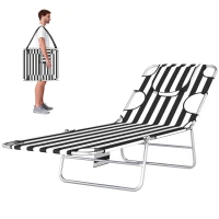 Outsunny Tanning Chair with Face Hole, 5-Level Adjustable Outdoor Chaise Lounge Chair with Pillow for Beach, Pool, Black Stripe(m-1)