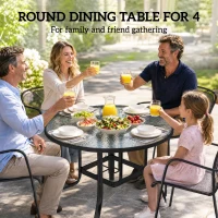 Outsunny 38" Round Patio Table with Umbrella Hole, Tempered Glass Outdoor Dining Table, Black(m-6)